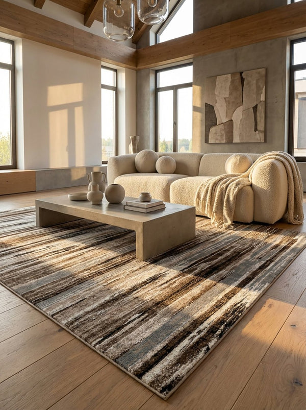 HomeRoots 10' Modern Abstract Runner Rug in Beige, Brown & Gray - Soft, Stylish, and Durable for Hallways 4' X 6' 393992