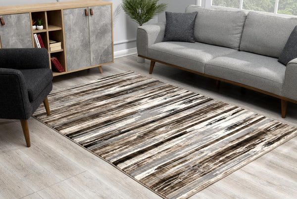 HomeRoots 10' Modern Abstract Runner Rug in Beige, Brown & Gray - Soft, Stylish, and Durable for Hallways 5' X 7' 393993