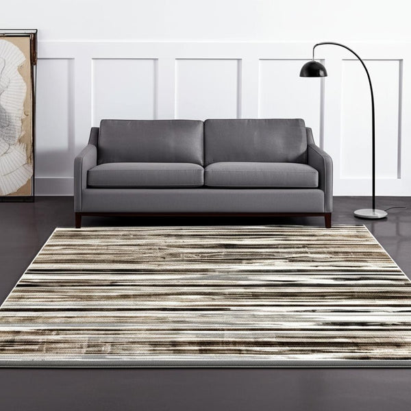 HomeRoots 10' Modern Abstract Runner Rug in Beige, Brown & Gray - Soft, Stylish, and Durable for Hallways 5' X 7' 393993
