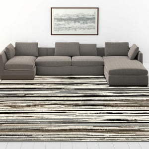 HomeRoots 10' Modern Abstract Runner Rug in Beige, Brown & Gray - Soft, Stylish, and Durable for Hallways 6' X 9' 393994