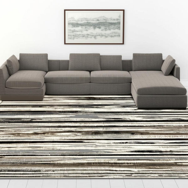 HomeRoots 10' Modern Abstract Runner Rug in Beige, Brown & Gray - Soft, Stylish, and Durable for Hallways 6' X 9' 393994
