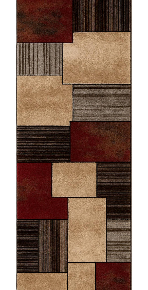 HomeRoots 10' Abstract Shag Runner Rug in Beige and Brown - Modern Stylish Design for Hallways and Entryways 2' x 10' 393996