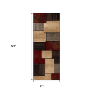HomeRoots 10' Abstract Shag Runner Rug in Beige and Brown - Modern Stylish Design for Hallways and Entryways 2' x 10' 393996