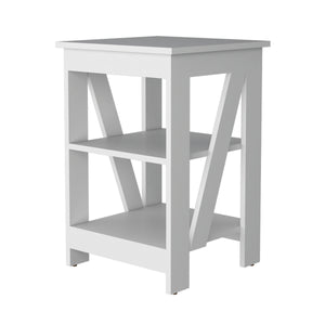 English Elm Clio modern auxiliary table with two open shelves for living room storage and decorative display, durable engineered wood White 34.65 L x 20.87 W x 3.15 H B128P189930