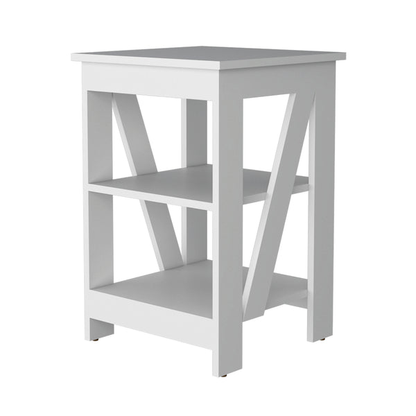 English Elm Clio modern auxiliary table with two open shelves for living room storage and decorative display, durable engineered wood White 34.65 L x 20.87 W x 3.15 H B128P189930