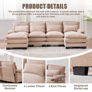 English Elm United We Win U-Shaped Chenille Sectional Couch, 4-Seat Modular Sofa With Memory Foam & Storage W1568S00219-GIGA