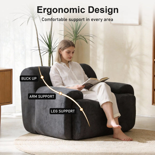 English Elm Wide Chenille Accent Chair Oversized Cozy Seat for Bedroom Living or Studio Spaces Black W5385P433243