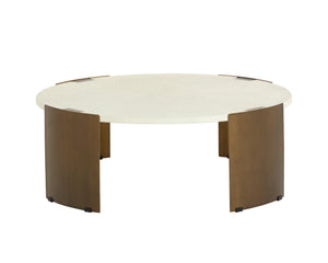 Sunpan Gallus Coffee Table - Modern Cream Fiberglass Top With Antique Brass Legs & Slate Texture Finish Cream Concrete 111921