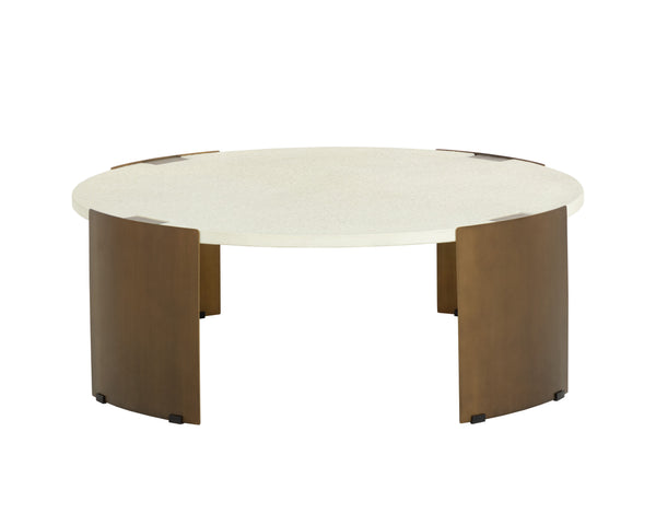 Sunpan Gallus Coffee Table - Modern Cream Fiberglass Top With Antique Brass Legs & Slate Texture Finish Cream Concrete 111921