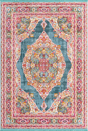 Unique Loom Baracoa Regla Machine Made Border Rug Turquoise, Ivory/Olive/Orange/Red/Violet/Pink 7' 1" x 10' 0"