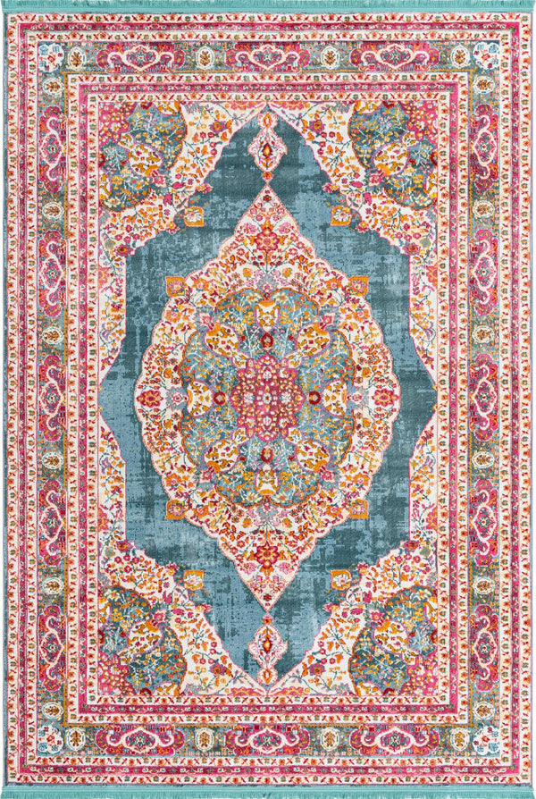 Unique Loom Baracoa Regla Machine Made Border Rug Turquoise, Ivory/Olive/Orange/Red/Violet/Pink 7' 1" x 10' 0"