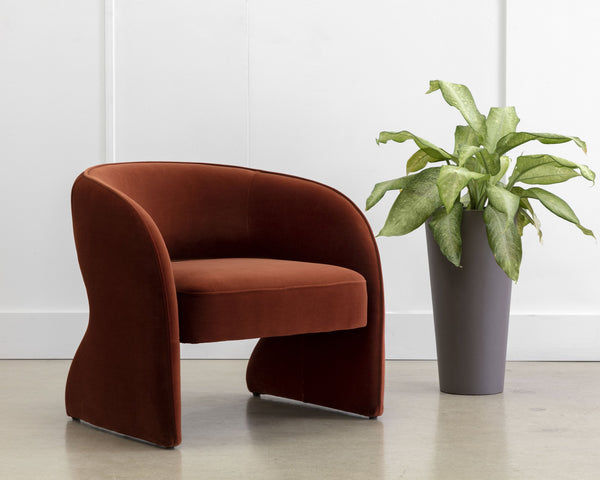Sunpan Rosalia Contemporary Lounge Chair - Plush Curves and Defined Piping for Stylish Comfort in Any Space Meg Rust