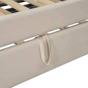 English Elm Twin Upholstered Daybed with Pull-Up Trundle, Velvet High Back with Shelves, Flip Storage & USB Beige SF000194AAA