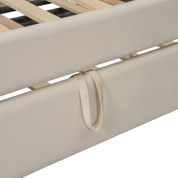 English Elm Twin Upholstered Daybed with Pull-Up Trundle, Velvet High Back with Shelves, Flip Storage & USB Beige SF000194AAA