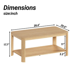 English Elm Arc Corner Oak Coffee Table with Open Shelf Wave Grain Legs Modern Living Room Accent W5563P449955