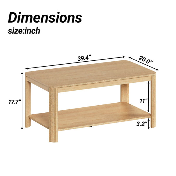English Elm Arc Corner Oak Coffee Table with Open Shelf Wave Grain Legs Modern Living Room Accent W5563P449955