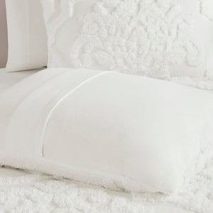 English Elm 3 Viola Tufted Cotton Chenille Damask Comforter Set King/Cal King Off-White - Oeko-Tex, Cottage Chic B03597088