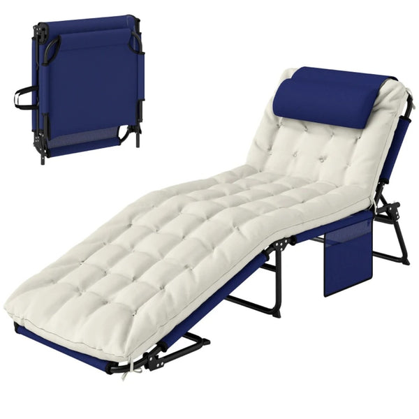 English Elm Outdoor Folding Chaise Lounge with Steel Frame Uv Mesh and Four Recline Positions T3971P445615