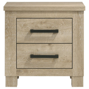 English Elm Sansome Weathered Oak Nightstand 2-Drawer Modern Farmhouse Bedside Table with Dark Bar Pulls, Textured Wood Grain Finish B062P378347