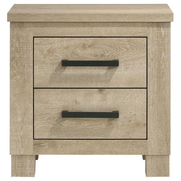 English Elm Sansome Weathered Oak Nightstand 2-Drawer Modern Farmhouse Bedside Table with Dark Bar Pulls, Textured Wood Grain Finish B062P378347