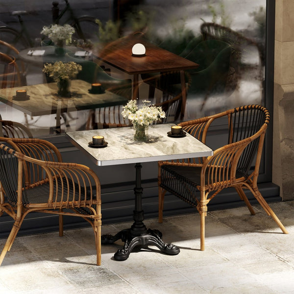 English Elm Marble-look Sintered Stone Square Bistro Table with Heavy Cast Iron Pedestal Base Light Slate Grey W3316S00038