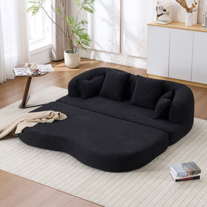English Elm (old Sku W2231p392100) Chenille Sleeper Sofa Foldable Convertible Loveseat with Four Pillows Black W2231P466738