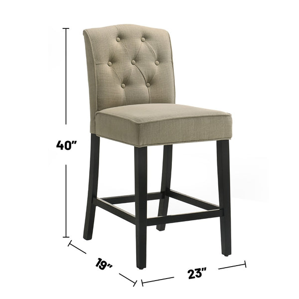 English Elm Set Of 2 Stylish Fabric Upholstered Counter Height Chairs For Modern Dining - Beige & Black B016P392440-GIGA