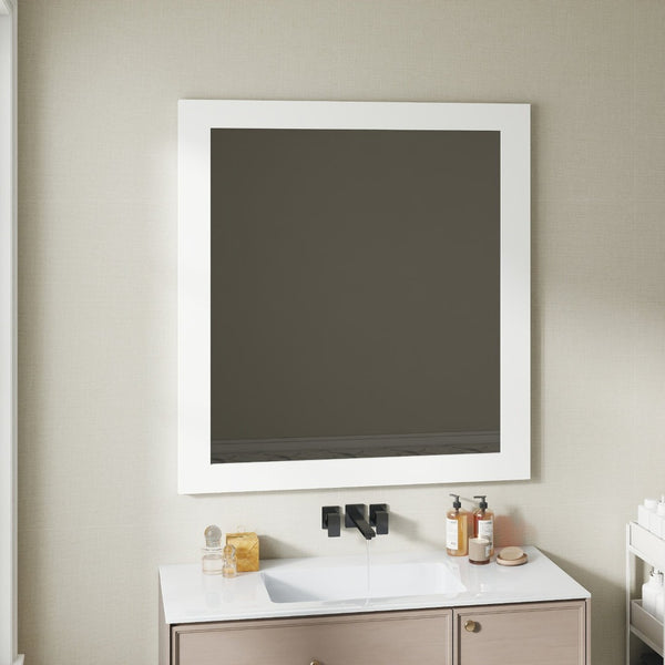 English Elm Revitalize Any Bathroom with a Square Matte White Framed Wall Mirror Modern Vanity W3151P265975
