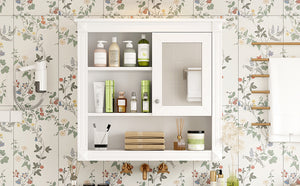 English Elm 32'' Bathroom Wall Cabinet Mirror — 32-inch Wall-Mounted Medicine Cabinet with Adjustable Shelves for Streamlined Bathroom Storage and Stylish Organization White N710P254922K