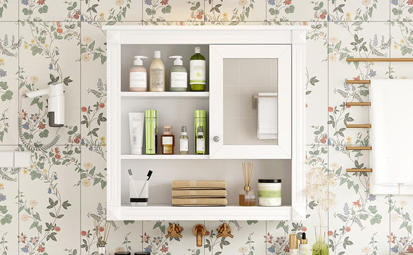 English Elm 32'' Bathroom Wall Cabinet Mirror — 32-inch Wall-Mounted Medicine Cabinet with Adjustable Shelves for Streamlined Bathroom Storage and Stylish Organization White N710P254922K