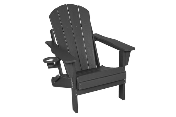 English Elm HDPE Folding Adirondack Chair with Dual Cup Holder, Weatherproof Wood-Texture Comfort & 350lb Capacity Gray W2103P254566