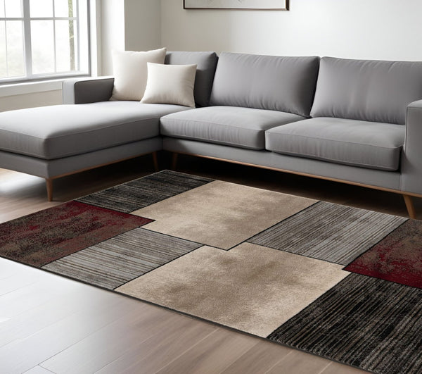 HomeRoots 10' Abstract Shag Runner Rug in Beige and Brown - Modern Stylish Design for Hallways and Entryways 6' X 9' 394015