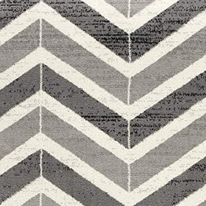 HomeRoots 13' Gray and Ivory Chevron Runner Rug - Modern Distressed Design, Soft and Stain-Resistant for Homes 2' x 13' 394019