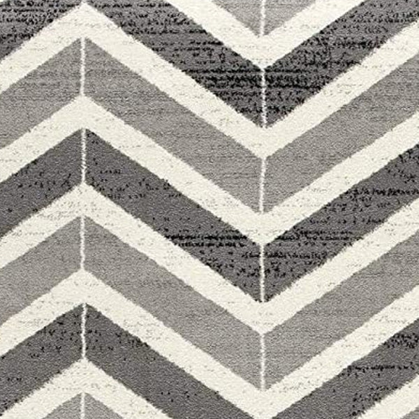 HomeRoots 13' Gray and Ivory Chevron Runner Rug - Modern Distressed Design, Soft and Stain-Resistant for Homes 2' x 13' 394019