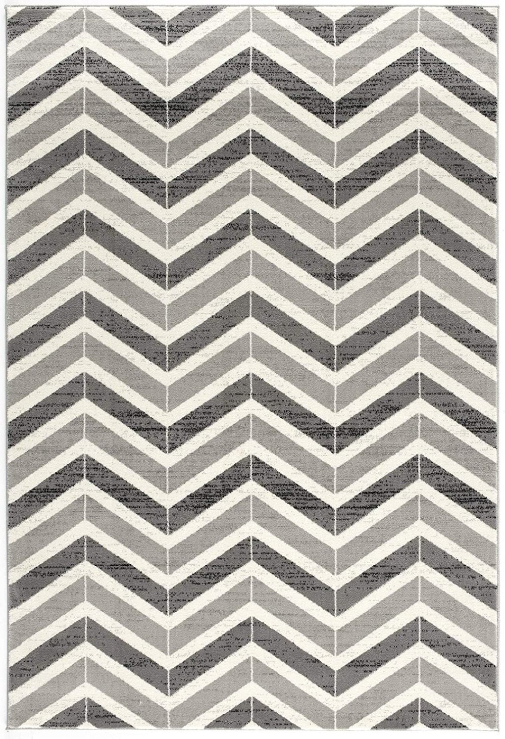 HomeRoots 13' Gray and Ivory Chevron Runner Rug - Modern Distressed Design, Soft and Stain-Resistant for Homes 2' x 13' 394019