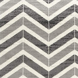 HomeRoots 13' Gray and Ivory Chevron Runner Rug - Modern Distressed Design, Soft and Stain-Resistant for Homes 2' x 13' 394019
