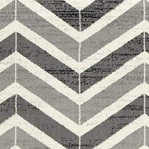HomeRoots 13' Gray and Ivory Chevron Runner Rug - Modern Distressed Design, Soft and Stain-Resistant for Homes 2' x 15' 394020