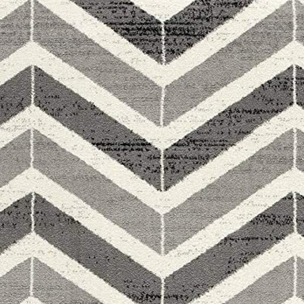 HomeRoots 13' Gray and Ivory Chevron Runner Rug - Modern Distressed Design, Soft and Stain-Resistant for Homes 2' x 15' 394020
