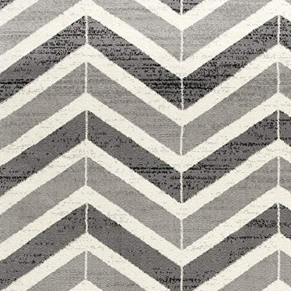 HomeRoots 13' Gray and Ivory Chevron Runner Rug - Modern Distressed Design, Soft and Stain-Resistant for Homes 2' x 15' 394020
