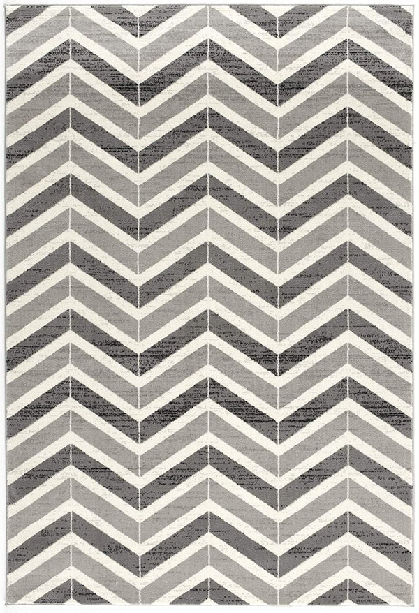HomeRoots 13' Gray and Ivory Chevron Runner Rug - Modern Distressed Design, Soft and Stain-Resistant for Homes 2' x 15' 394020
