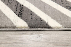 HomeRoots 13' Gray and Ivory Chevron Runner Rug - Modern Distressed Design, Soft and Stain-Resistant for Homes 2' x 15' 394020