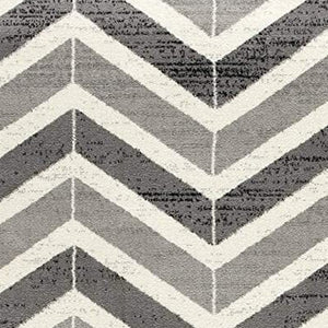 HomeRoots 13' Gray and Ivory Chevron Runner Rug - Modern Distressed Design, Soft and Stain-Resistant for Homes 3' x 15' 394029