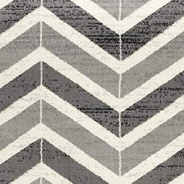 HomeRoots 13' Gray and Ivory Chevron Runner Rug - Modern Distressed Design, Soft and Stain-Resistant for Homes 3' x 15' 394029