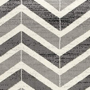 HomeRoots 13' Gray and Ivory Chevron Runner Rug - Modern Distressed Design, Soft and Stain-Resistant for Homes 3' x 15' 394029