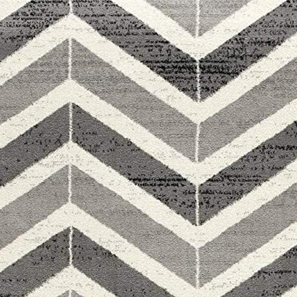 HomeRoots 13' Gray and Ivory Chevron Runner Rug - Modern Distressed Design, Soft and Stain-Resistant for Homes 3' x 15' 394029