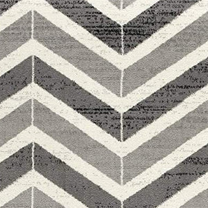 HomeRoots 13' Gray and Ivory Chevron Runner Rug - Modern Distressed Design, Soft and Stain-Resistant for Homes 3' x 15' 394029