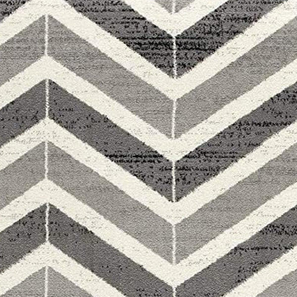 HomeRoots 13' Gray and Ivory Chevron Runner Rug - Modern Distressed Design, Soft and Stain-Resistant for Homes 3' x 15' 394029