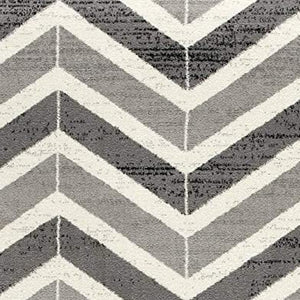 HomeRoots 13' Gray and Ivory Chevron Runner Rug - Modern Distressed Design, Soft and Stain-Resistant for Homes 3' x 20' 394030