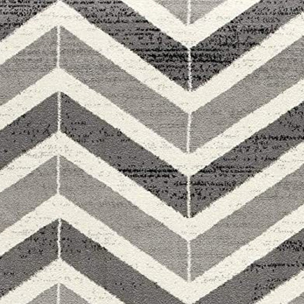 HomeRoots 13' Gray and Ivory Chevron Runner Rug - Modern Distressed Design, Soft and Stain-Resistant for Homes 3' x 20' 394030