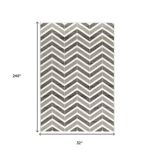 HomeRoots 13' Gray and Ivory Chevron Runner Rug - Modern Distressed Design, Soft and Stain-Resistant for Homes 3' x 20' 394030